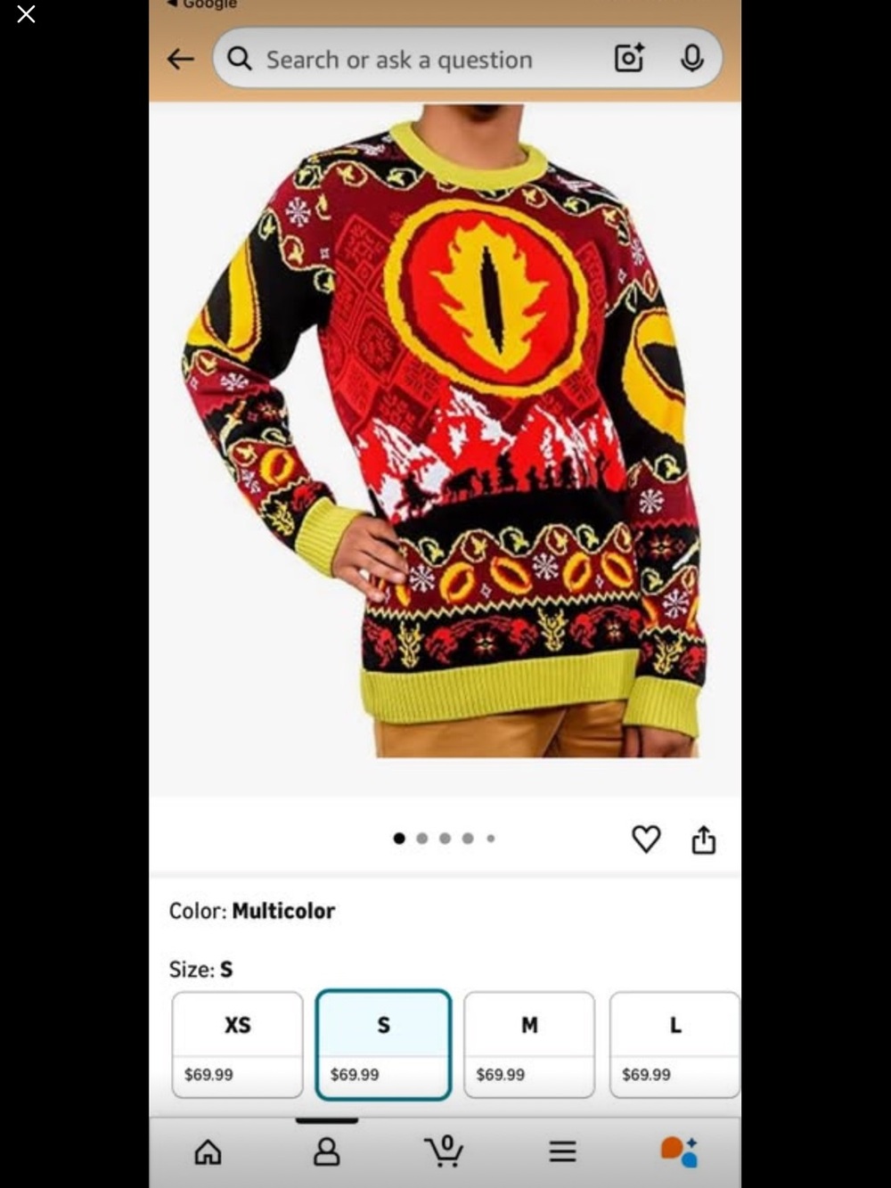 Lord of The Rings Ugly Christmas Sweater. Small. Brand New